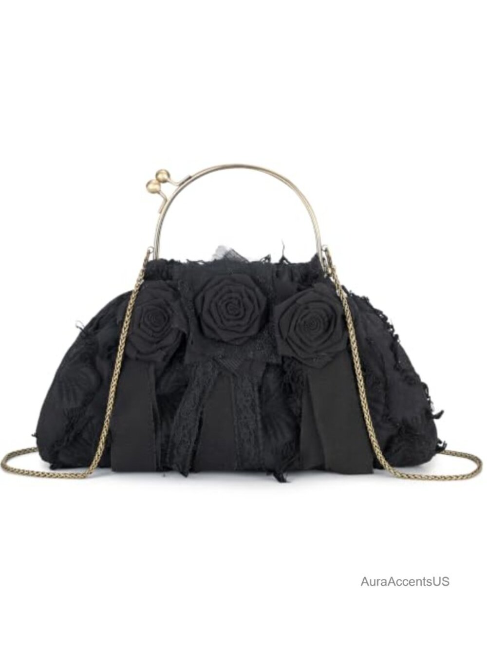 Boho Clutch Crossbody Bag with Detachable Flower Hair Clips, Vintage Kiss Lock,